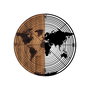 Wallity Accesorio Decorativo de Pared World Map 321, Madera y Metal, Negro y Nogal, 56 cm Diámetro